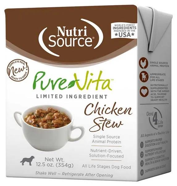 12/12.5 oz. Nutrisource Pure  Chicken Stew Dog Tetra Packs - Treat